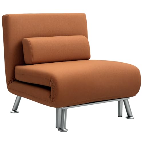 HOMCOM Silla Cama de Lino, Silla Convertible 3 en 1 con Respaldo Ajustable, Almohada, para Sala de Estar, Dormitorio, café