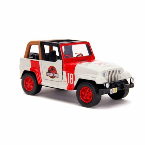 Jada Toys Jurassic Park Jeep Wrangler, Modellauto, Spielzeugauto, Türen zum Öffnen, Maßstab 1:32, Mehrfarbig