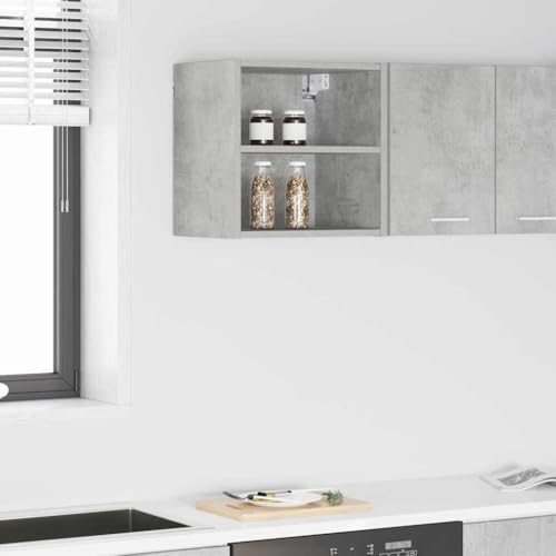 Armoire suspendue bois gris béton pour optimiser petit espace