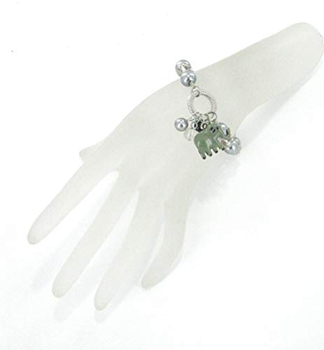 Linpeng Br-2476B Fiona Crystal And Pearl Beads Stretch Bracelet With Dangles, Light Grey/White #TOP4