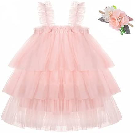 Tutu Tulle Dress for Baby Girls Toddler Girl Flower Wedding Birthday Dresses with Flower Headband 2T Blush Pink