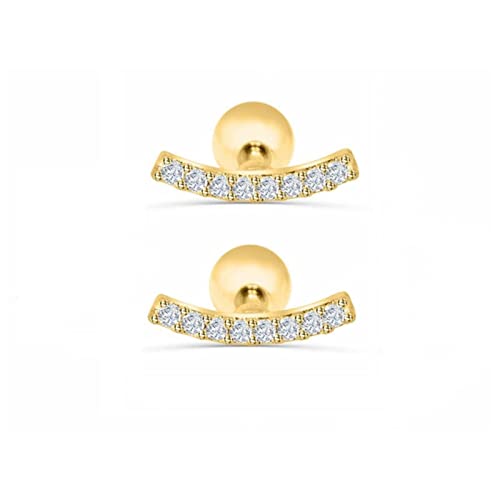 Boucles d'oreilles argent 925 clou ligne d'arc or et zircon