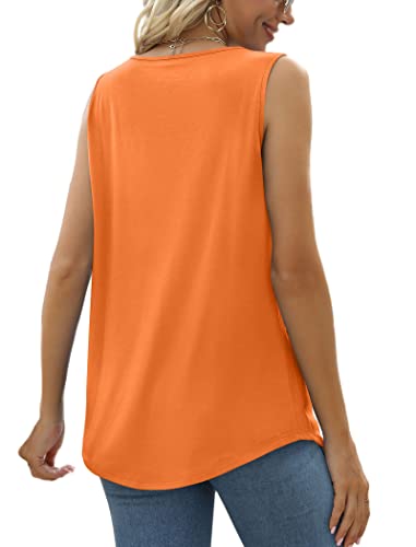 Image of Saloogoe Summer Tank Tops for Women Loose Fit Pleated Square Neck Sleeveless Tops Curved Hem Flowy