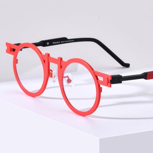Image of FONEX Colorful Pure Titanium Glasses Frame Women Retro Round Eyeglasses Eyewear F85833