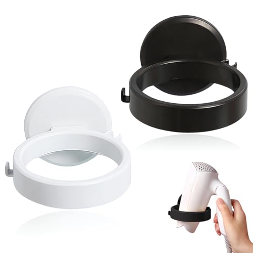 LONZIKP 2 Sets Support de Sèche-Cheveux de Mur Sans Perçage, Support de Sèche-Cheveux Sans Perçage, en ABS Plastique, Auto-Adhésif (Blanc, Noir)