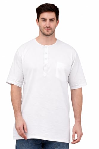 Image of Men's Ethnic Short Kurta | 100% Cotton | Half Sleeve | Comfortable Daily & Sleep Wear | Light Weight