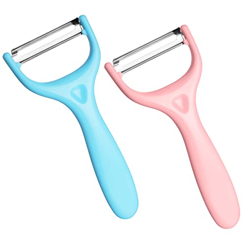 Vicloon Potato Peeler, 2 Pcs Y-Shaped Swivel Vegetable Peeler, Stainless Steel Vegetable Peelers for Kitchen Fruits Carrots Eggplant (Pink+ Blue)