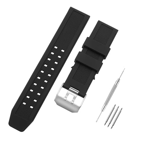 Correa de reloj de goma de 23 mm para 3050 8800 3950 Series Correa de repuesto de silicona con hebilla negra/plateada impermeable (hebilla negra y plateada, 23 mm)