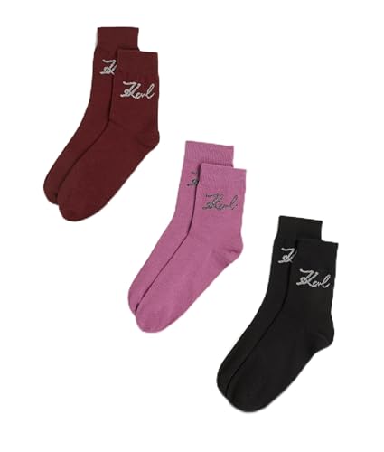 KARL LAGERFELD Damen K/Signature Logo Sock (3 Pack) Weinrot/Rosa/Schwarz 35-38