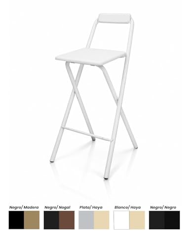 Miniatura 4 de Jardin202 - Taburete Plegable Alto De Metal Extra Grueso Con Reposapies Para Cocinas Y Bar Silla Con Respaldo Resistente Unidad Blanco Blanco