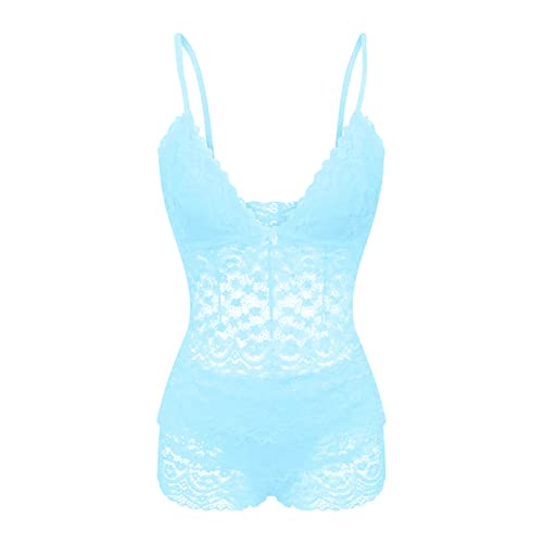Women Lace Sexy Lingerie Sleepwear Suit Sleepwear Lace Underwear White Lace Lingerie for Women for Sex (Blue, M) - Image 5
