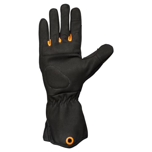 Fiskars Gants d'Entretien des arbustes, Gants de travail pour le jardin, pouces et bouts des doigts compatibles avec écran tactile, cuir synthétique, taille 8, noir/orange, 1071152
