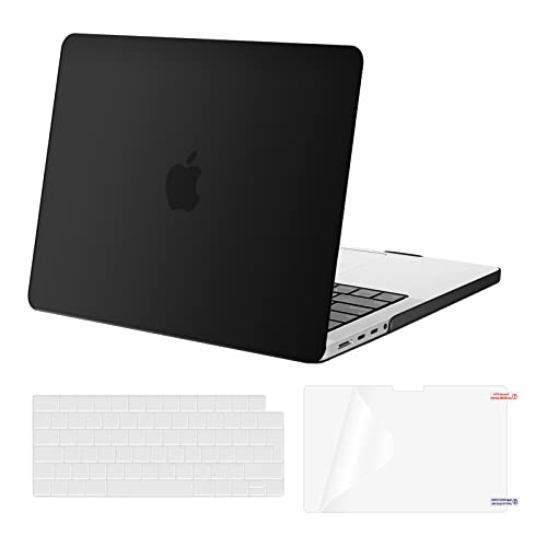 MOSISO Coque Compatible avec MacBook Pro 14 2021-2023 A2779 M2 A2442 M1 Pro/Max avec Liquid Retina XDR Display Touch ID, Plastique Coque Rigide&Protection Clavier&Protecteur d'écran, Noir