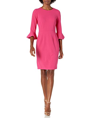 Donna Morgan Women's 3/4 Bell Sleeve Stretch Crepe Sheath Dress