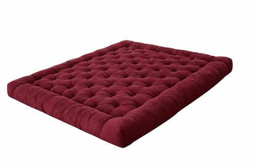 Image of ATOOTFUSION Soft Cotton Thick Foldable Mattress, Black, Firm Hand Crafted Tufted, Lightweight Rollable for Picnic Guest Sleeping (Maroon, Double Bed 72X72X5 inches)