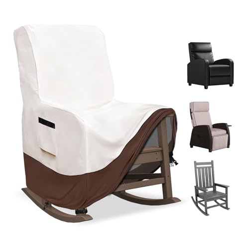 Exokugo Outdoor Rocking Chair Covers 600D Heavy Duty Waterproof Patio Recliner Chair Cover Outdoor Furniture Covers Waterproof for Lawn/Garden Patio Rocking/Recliner Chair Beige&Brown