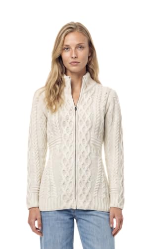 Image of Zippered Wool Cardigan with Full Neck by Aran Woollen Mills