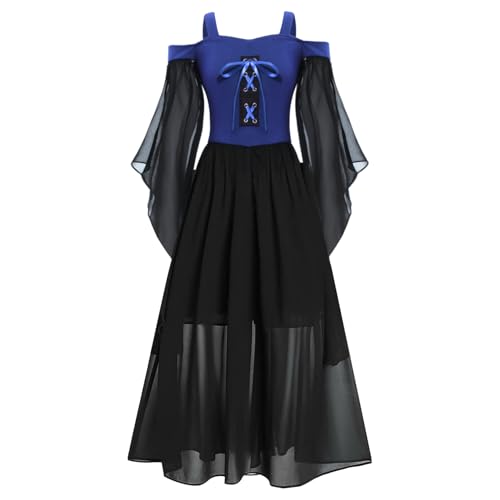 Runhomal - Vestido de princesa renacentista para niña medieval para niña, vestido gótico de Halloween, disfraz de cosplay de carnaval, 18 meses – 16 años B azul 13-14 años