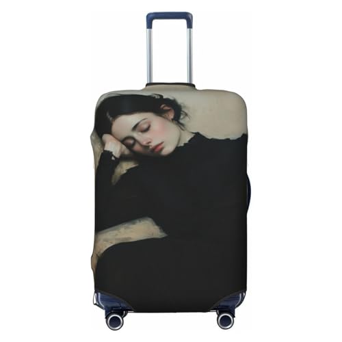 Funda elástica para equipaje de viaje con diseño de mujer en color negro, resistente al polvo, a los arañazos, ajuste de 22-24 pulgadas