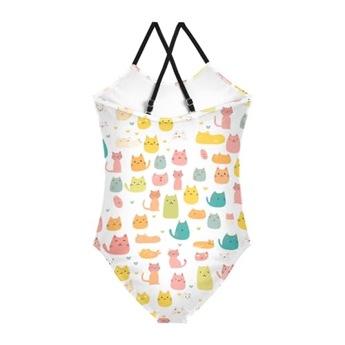 KLL Colorful Neon Cat Girls 1 Piece Swimsuit Summer Swimming Suits with Adjustable Straps Cute2
