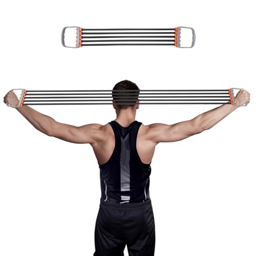 Adjustable Chest Expander with 5 Resistance Tubes, Arm Strength Trainer, Back Muscle Resistance Band, Tubes with 30-150 Lbs Spring, Fitness Equipment for Home Use