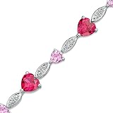 6 CT Heart Cut Created Ruby & Pink Sapphire Link Bracelet 14k White Gold Finish Length-7"