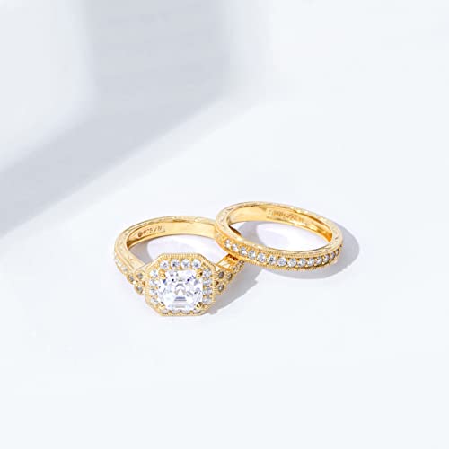 Amazon Essentials Platinum or Gold Plated Sterling Silver Antique Ring set with Asscher-Cut Infinite Elements Cubic Zirconia (previously Amazon Collection)3