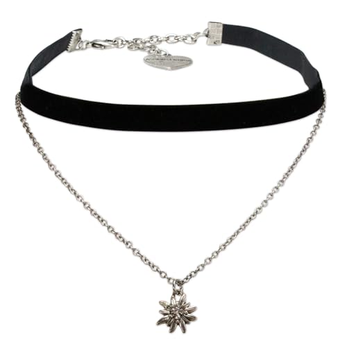 Alpenflüstern Trachten-Samt-Kropfband Strassedelweiss-Kette - nostalgische Trachtenkette enganliegend, Kropfkette elastisch, Damen-Trachtenschmuck,...
