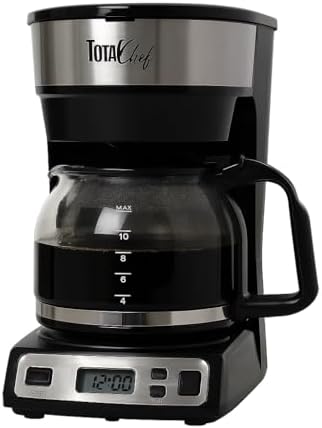 Total Chef Drip Coffee Maker - 12-Cup Programmable Coffee Machine With Glass Pot, Pause and Pour, Auto Shut-Off, Large Water Reservoir, Reusable Filter, Dishwasher Safe Carafe