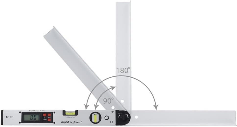 16-inch 225-degree Digital Angle Level LCD Electric Protractor with Horizontal Vecal Level Bubbles Aluminum Alloy Woodworking Angle Gge