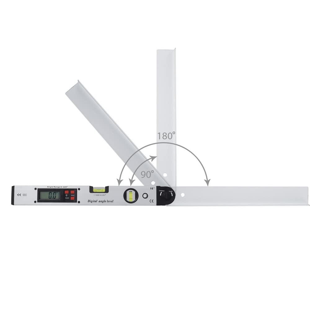Livella angolare digitale da 16 pollici e goniometro elettrico con display LCD retroilluminato, campo di misurazione da 0 a 225 gradi, regolazione a gradini di 0,1 gradi,