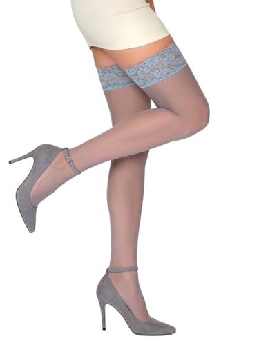 Image of Mila Marutti Sheer Thigh High Stockings for Women | Lace Top Lingerie Stockings Nylons | Black Multiple Colors Made in EU