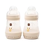 MAM Easy Start Anti-Colic Baby Bottles | 2 Pack (2 x 160ml) | Self-Sterlising Baby Milk Bottle | Slow Flow MAM Teats Size 1 | Newborn Essentials | Shell (Various Designs) | Linen