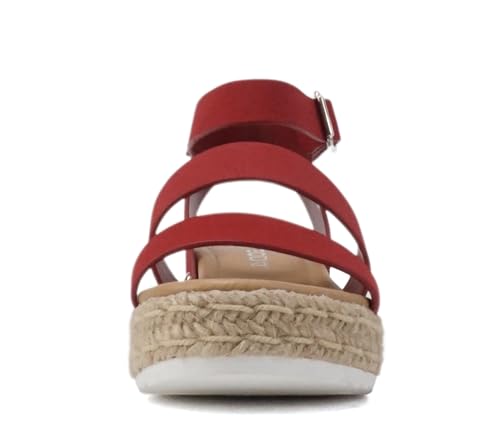 Image of Soda BRYCE-2 Kids /Children /Girls Open Toe Two Bands Espadrille Jute Platform Wedge Casual Fashion Flatform Sandals with Buckle Ankle Strap