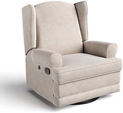 Storkcraft Serenity Upholstered Swivel Glider with USB Charging Port (Ivory) – Fully Upholstered Wingback Nursery Glider Recliner with Manual Recline Function, 2 USB Charging Ports, 360 Swivel Base