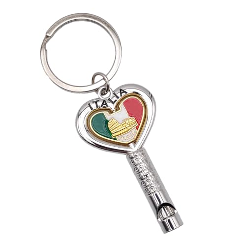 Leddy Living Porte-clés avec sifflet anti-agression – Design Rome Colisée et Vatican Saint Pierre – Fond drapeau italien – Idéal pour la sécurité, les voyages et les cadeaux originaux, multicolore, M