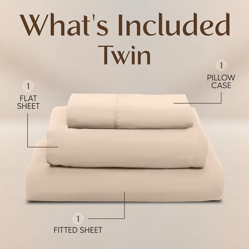 Image of Utopia Bedding Twin Sheet Set - 3 Piece Bed Sheets for Twin Size Bed, Soft and Breathable Microfiber, Includes 1 Fitted Sheet, 1 Flat Sheet and 1 Pillowcase (Beige)