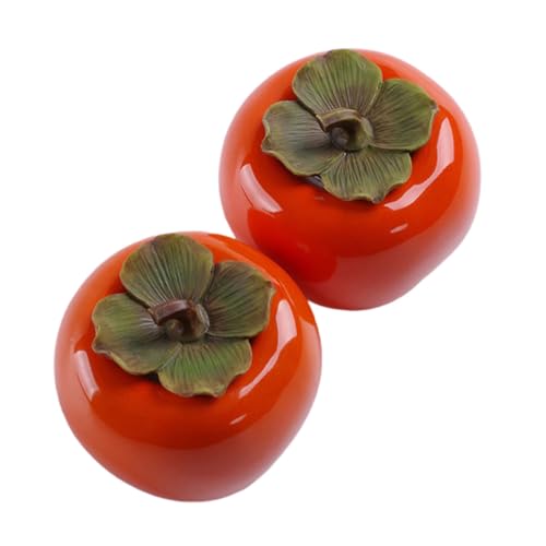 BESTYASH 2pcs 200ml Ceramic Persimmon Shaped Food Storage Jars with Lids, Orange Kitchen Canisters for Tea, Dried Fruit, Honey, Airtight Food Canisters for Pantry Organization