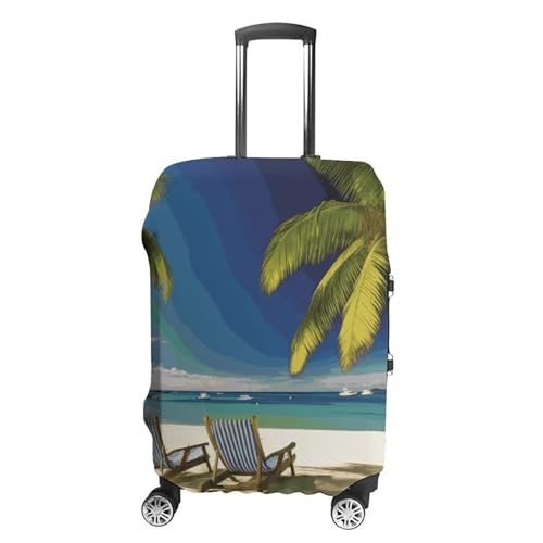 Beach Palm Tree Chairs Boats Luggage Cover Elastic Suitcase Protector Case Anti-Scratch Washable Baggage Covers Protector For Traveling, Aircraft Consignment S