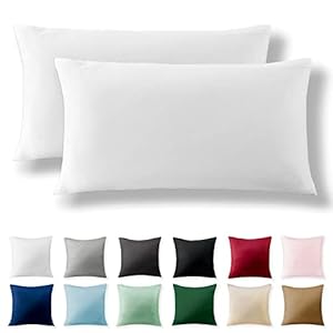 Alreya 2er-Set Renforcé Kissenbezug 40 x 80 cm – 100% Baumwolle mit YKK Reißverschluss, Superweicher Kopfkissenbezug 40×80, Kissenhülle, Weiß, nur Kissenbezug