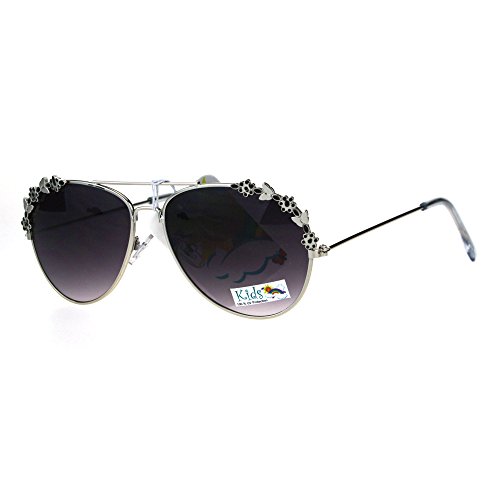 Girl's Aviator Sunglasses Floral Flower Design Metal Frame UV 4002