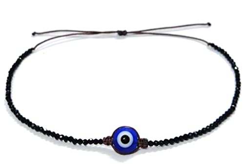 Image of Evil eye with black beads Anklet adjustable for girls women