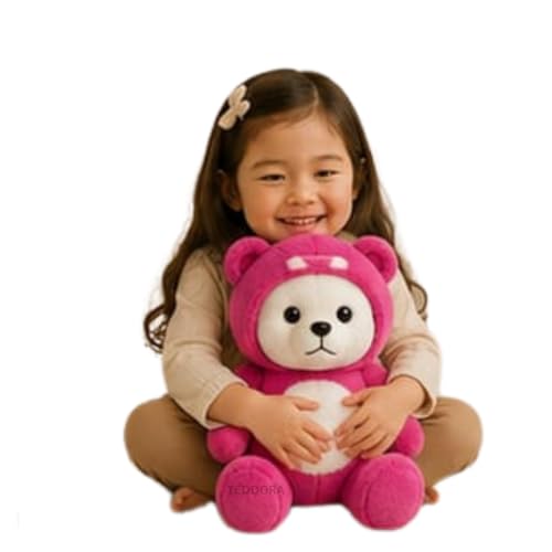 Image of Hoddie Teddy Soft Toy for Girls Boys Kids, Purple, Cap Plush Stuffed Baby Gift Birthday, 30 cm