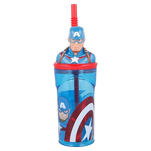 Captain America 3D Figurine Cartoon Characters Reusable Tumbler Childrens Drinking Cup Reusable Straw 23 x 7.5 x 7.5cm (Captain) - Image 3