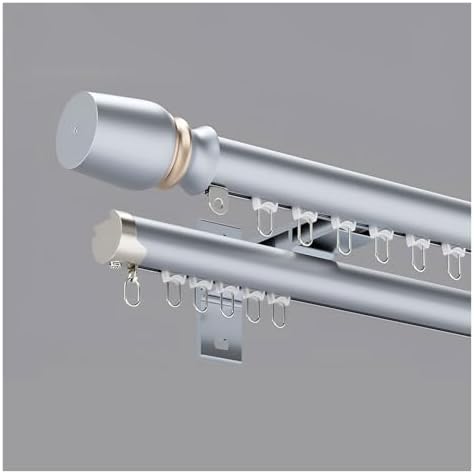 Double Rail Curtain Track with Aluminum Brackets, Silent Sliding System for Room Divider, Ideal for Living Room & Bedroom, Grey 630cm (6 x 105cm)