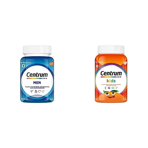Image of Centrum Men, Multivitamin with Grape seed extract (Veg) 30s & Centrum Kids, Multivitamin with Probiotics, Vitamin C & 11 other nutrients(Veg)- 30 Gummies