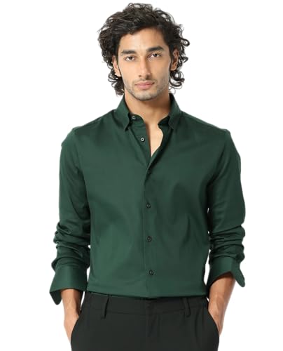 Image of IndoPrimo Men's Satin Shirt with Spread Collar Neck Line Solid Pattern Full Sleeves Regular Fit Western Style and Standard Length