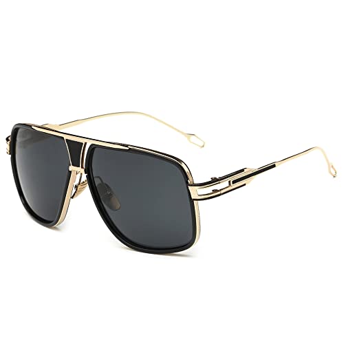 Image of Aviator Sunglasses for Men Retro Fashion Gold Oversized 70s shades