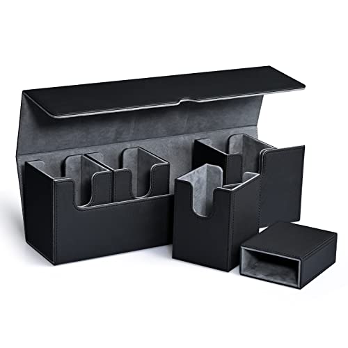 UAONO 5 in 1 Card Deck Case - Holds 900+ Unsleeved Cards, Strong Magnet Organizer - MTG, Yugioh, Magic Commander TCG CCG (Black)