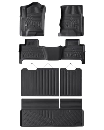 Image of Weather Liner Floor Mats Cargo Liner for Tahoe Yukon 2015-2020 6 /7 Seats | Built for Folded 3rd Row Seat TPE All Weather Odorless Easy-install Secure in Place Non-slip Surface Handle Heavy Rain Snow
